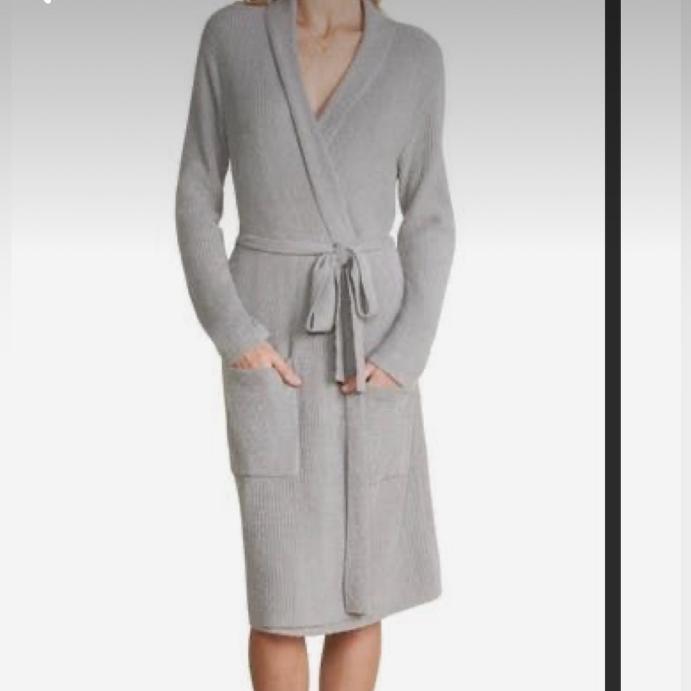 Barefoot Dreams cozy chic lite short robe in heather-pewter silver